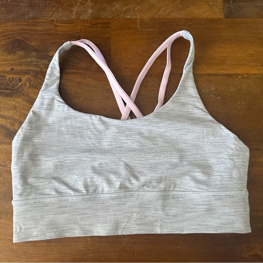 lululemon athletica Heather Gray Sports Bra with Pink Crossback Straps size‎ 10